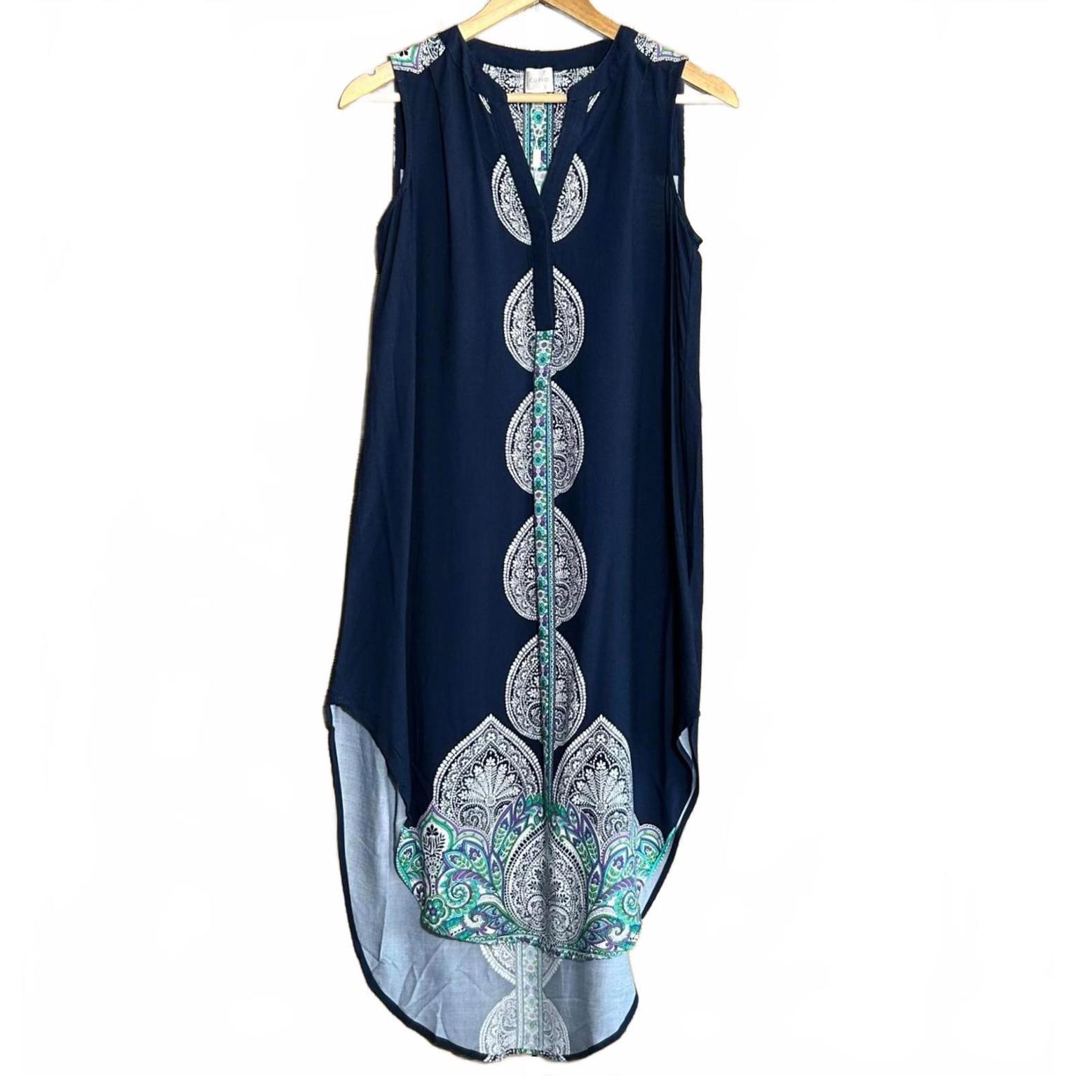 Nwt Cupio Bohemian Navy Blue Midi Dress High-Low Hem Size Ps Boho Coastal